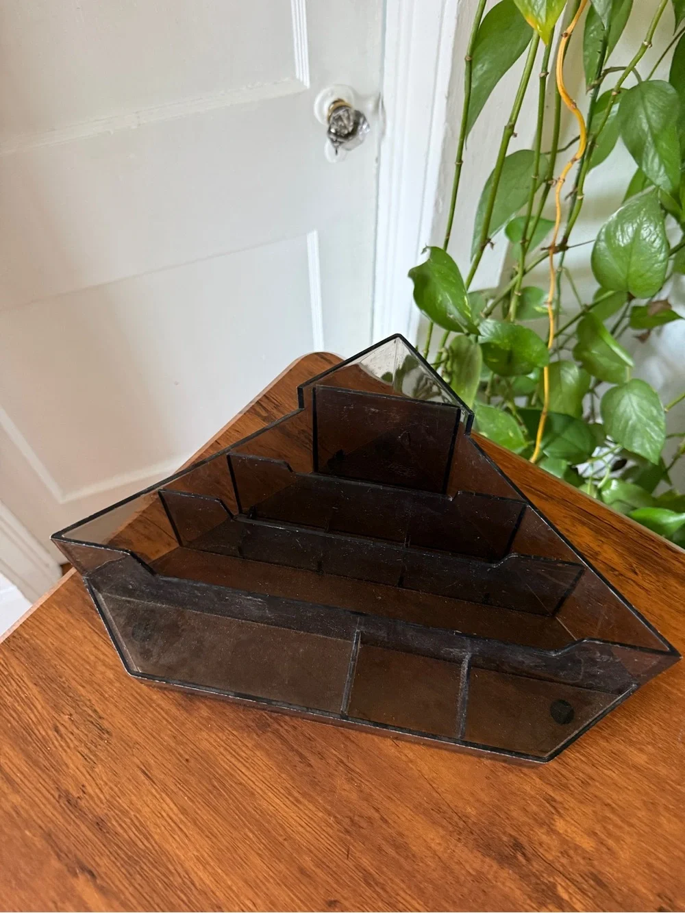 Smoked Gray Multi-Compartment Makeup Organizer vintage